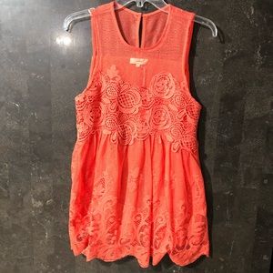 NWT Entro Red Orange Embroidered Lace Blouse